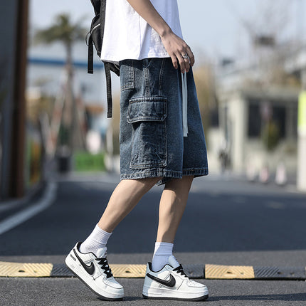 Men's Summer New American-Style Loose Straight Denim Shorts Cargo Pants Mid-Length Shorts