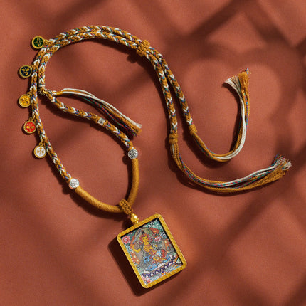 Thangka Xizang Hand Rope Hand-woven Ethnic Style Bracelet Five-way God of Wealth Green Mother Wen Zhu Thangka Bracelet