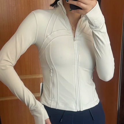 Lulu Yarn Vibration Gold Label Stand Collar Short Jacket Sports Yoga Wear Slimming Sports Jacket for Women