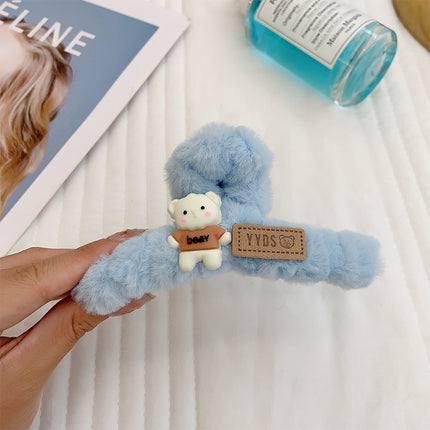 Autumn and Winter plush hairpin female clip headdress furry shark clip cute high-grade sense back head clip high-end hairpin