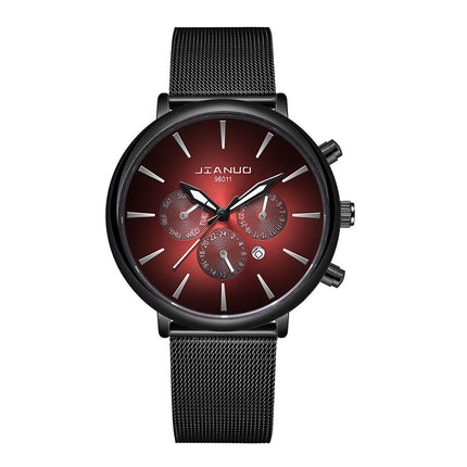 Korean Fashion Men's Mesh Band Watch Fashion Calendar Quartz Watch Business Casual Business Men's Cool Blue Watch