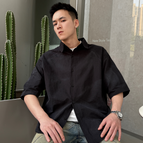 Saint distressed black rivet shirt [hot diamond craftsmanship] / M recommended height (160-175)