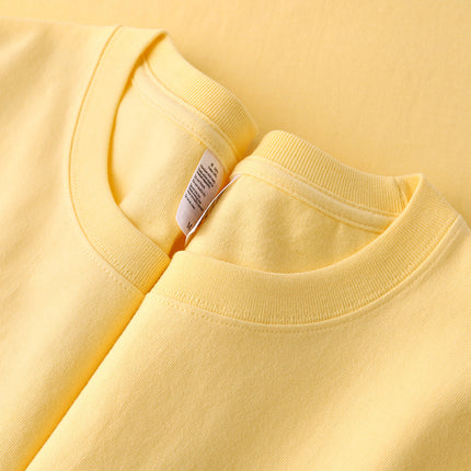 Combed 220g Apricot Pure Color Pure Cotton Round Neck Short-Sleeved T-Shirt for Men and Women Simple Thick Blank Top Ice Cream Color