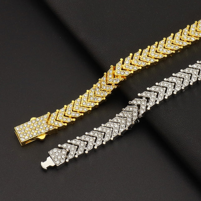 Cross-border New Products Full Diamond Ins Wind Fish Tail Fish Bone Tennis Chain European and American Light Luxury Trendy Men's and Women's Neckchain Clavicle Chain