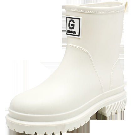 2024 New Style College Rain Boots for Women, Fashionable Outerwear, Fleece-Lined Rain Boots, Waterproof Shoes, Stylish Adult Non-Slip Rubber Shoes