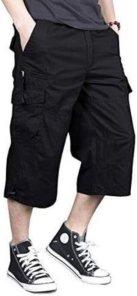 Magnivit Men's Cropped Pants Long Elastic Cargo Shorts Below Knee Shorts 3\/4 Cotton Cargo