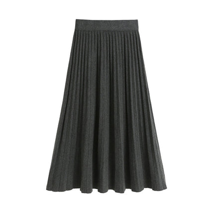 Autumn and Winter Knitted Skirt for Women, New Elegant, Versatile, Slimming Look, Thickeneded Long Skirt, A-Line Pleated Skirt, Extended Skirt