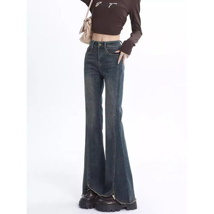 Women's Flared Jeans 2025 Summer New High-Waisted Slim Fit Bootcut Raw Hem Pants