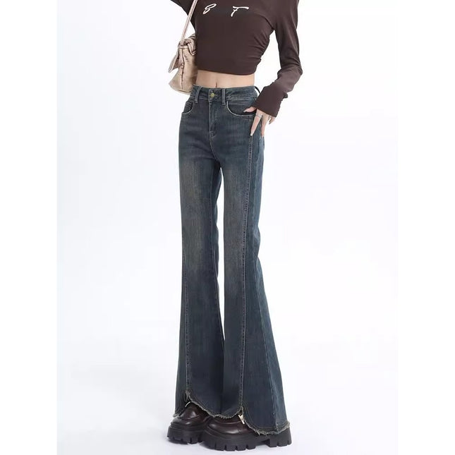 Women's Flared Jeans 2025 Summer New High-Waisted Slim Fit Bootcut Raw Hem Pants