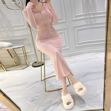 South Korea Dongdaemun Slim-fit Sexy Spice Girl Figure Short Hooded Jacket Sheath Fishtail Dress suit Women