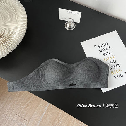 Summer Simple Strapless Jelly Quick-Dry Skin-Friendly Breathable Gathered Bra for Work and Commuting in Bohemian Style