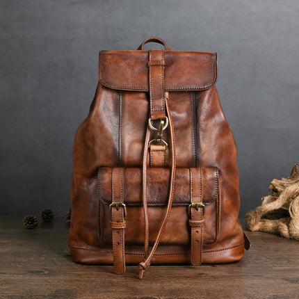 Ancient Chaoke Handmade Color Plaster Bark Backpack Casual Travel Genuine Leather Backpack 14 Inch Laptop Bag