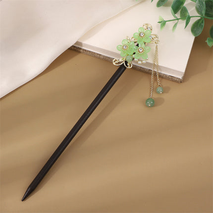 Antique Hairpin Step Tassel Wood Hairpin Imitation Ebony Headwear Disc Hair Simple Accessories Ancient Dress Hairpin Women's Hair