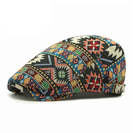 Hat Women British Retro Beret Ethnic Style Distinctive Totem Jacquard Cap Fashion Casual Forward Cap Men