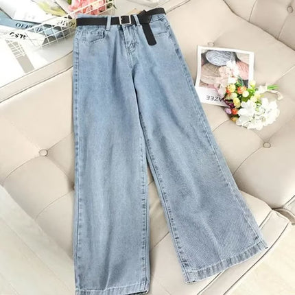 Light Blue Jeans Women's 2023 Summer New High Waist Slim Casual Straight-Leg Pants Loose Drape Floor-Mopping Pants