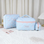 8 # Blue plaid bow / Small size-pencil bag (19*6*8)