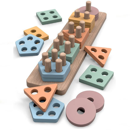 Wooden Geometric shape five sets of column building blocks early education educational development toys matching Enlightenment macaron set column