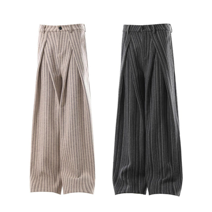 American-Style Lazy New Pleated Design Loose Wide-Leg Striped Casual Pants Versatile Floor-Length Pants
