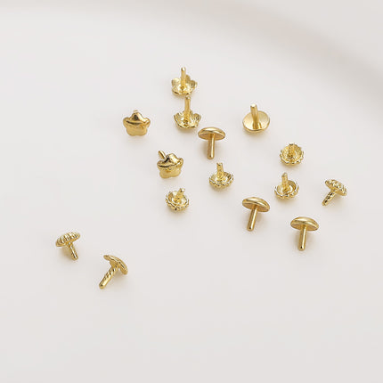 Copper Pattern Nail Cap 14K Gold Handmade DIY Pearl Pendant Plug Bracelet Necklace T-pin Jewelry Accessories