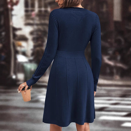 X7212 Cross-border Amazon Europe and America Autumn and Winter New Clear Color Knitted Long-sleeved Fashion Slim-fit Sweater dress