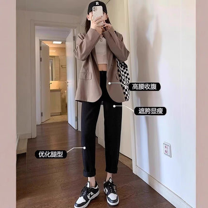 2025 Spring and Autumn New Black Loose Harlan Jeans Women's Nine-point Slim Pear-shaped Figure Turnip Pants