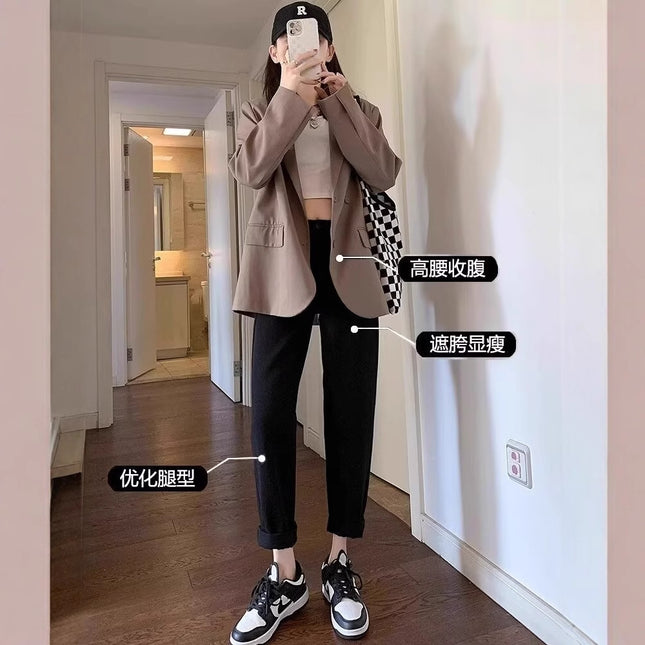 2025 Spring and Autumn New Black Loose Harlan Jeans Women's Nine-point Slim Pear-shaped Figure Turnip Pants