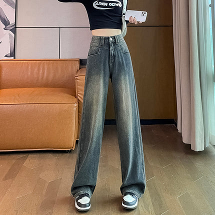 American Starry Sky Pattern Wide-Leg Jeans for Women 2025 Autumn New Straight-Leg Slimming Versatile Design Floor-Length Pants