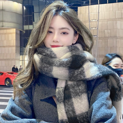New Maillard Cashmere Plaid Scarf Women's Autumn and Winter Thickened Warm Shawl Dual-purpose Solid Color Student Scarf