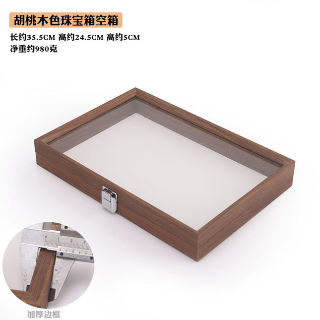 Fashion walnut grain white leather jewelry box with lid dustproof earrings earrings earrings storage box ring necklace bracelet tray