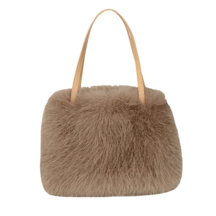 Autumn and Winter Fashion Single Shoulder Crossbody Bag Faux Fox Fur Women's Bag Fresh Versatile Solid Color Plush Small Square Crossbody Bag