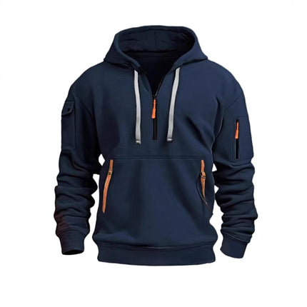 Cross-Border Amazon Men's Autumn and Winter European and American Size Hooded Zip-Up Top with Pockets Casual Sports Hoodie Sweatshirt