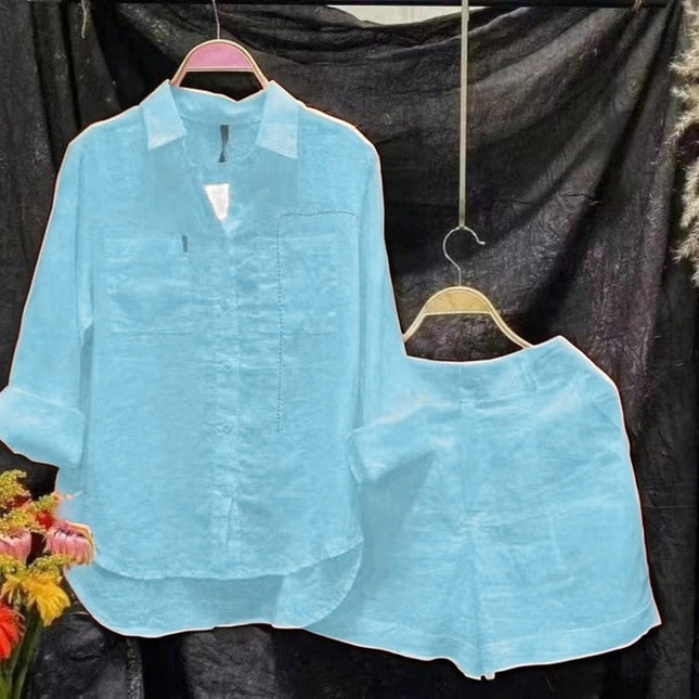 2025 Cross-Border Southeast Asian Summer Fashion Shirt Set Loose Slimming Look Casual Comfortable Two-Piece Set Wholesale