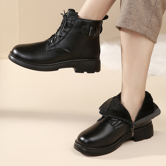 Mom's Shoes, Short Boots, Winter Shoes, Winter Non-Slip Warm Shoes for Middle-Aged and Elderly Women, Winter Plus Suede Leather Shoes, Autumn and Winter Middle-Aged Cotton Shoes