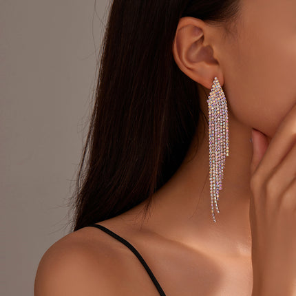 Fashion Versatile Long Tassel Earrings for Women, Super Shiny Full Diamond Niche Style, High-End Luxury Party Earrings, Exquisite