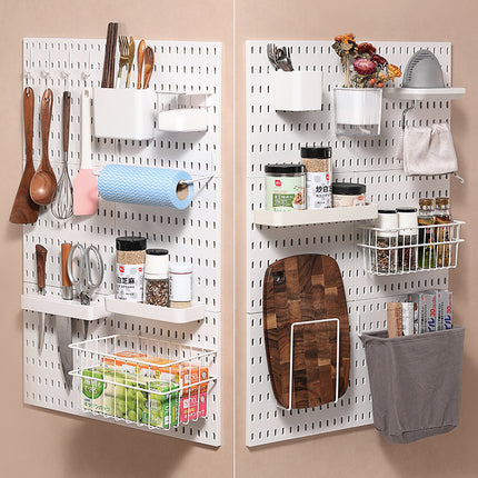 Extra-Large Perforated Board Self-Adhesive No-Drill Storage Rack Kitchen Wall Nail-Free Hanging Board Bathroom Wall Storage Organizer