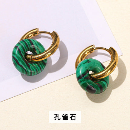 Jingdong jewelry fashion high-grade earrings wholesale natural green Dongling pink crystal bread ring titanium steel gold-plated earrings