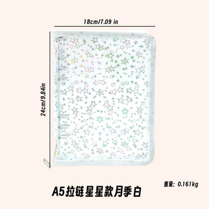 Japanese A5 Transparent Loose-leaf Black Glitter Zipper 6-hole Notebook Ins Style Star Chaser Ledger PVC Case