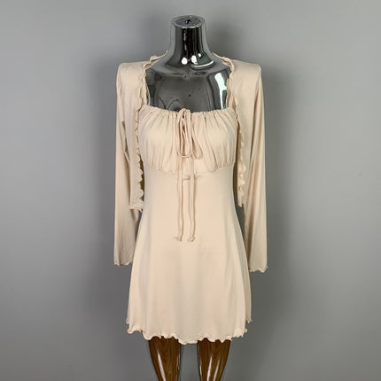 Korean Dongdaemun Gentle and Sexy Little Woman Comfortable Thin Cardigan + Waist-Cinching Figure-Flattering Ruffle Strap Dress