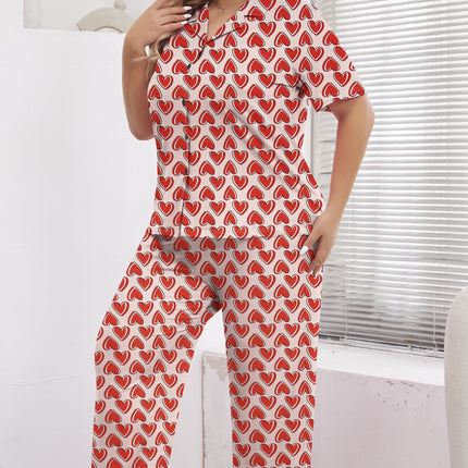 Cross-border foreign trade for plus size ladies new love printed short sleeve jacket pants pajamas two-piece wholesale