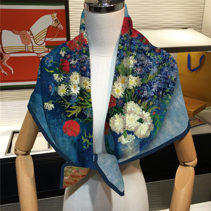 90cm Spring New Van Gogh Oil Painting Bottle Rose Women Fashion All-match Shawl Large Square Scarf Scarf Scarf
