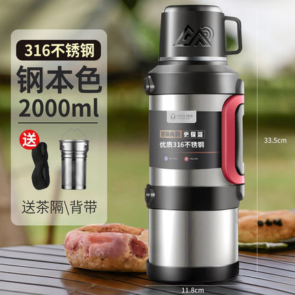 316 stainless steel outdoor thermos cup large capacity thermos pot with handle travel pot car sports double-layer water bottle