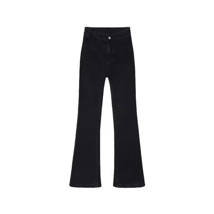American-Style White High-Waisted Flared Jeans for Women, Spring and Autumn, Plus-Size, Stretchy, Slimming, Floor-Length Bootcut Pants