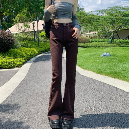 Brown Flared Jeans for Women, 2025 New Autumn Vintage High-Waisted Slimming Bell-Bottom Floor-Length Pants