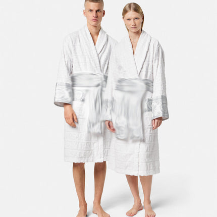 Cross-Border E-Commerce Pure Cotton Bathrobe Towel Material Unisex All-Season Lettered Bathrobe Van's Long-Style Couple's Bathrobe
