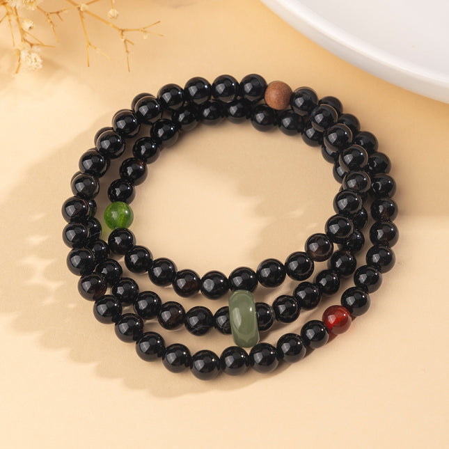 Live-Stream Popular Crystal Bracelets, Natural Black Agate Beaded Bracelets, Hetian Jade Running Ring Design Bracelets Wholesale