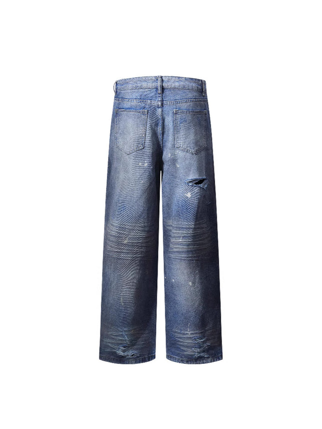 Ottb Men's Clothing | American-Style Vintage Ripped Loose Straight-Leg Floor-Length Jeans for Men, Spring Casual Pants.
