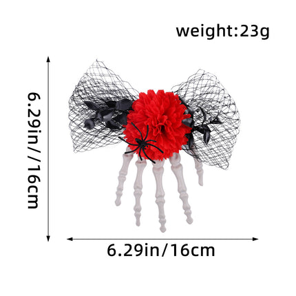 Amazon Horror Skull Hand Bone Rose Flower Hairpin Halloween Fancy Prom Dress Up Mesh Side Clip Decoration