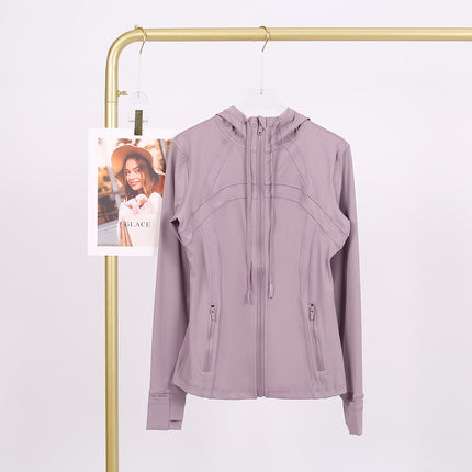 LULU in stock Hooded Jacket Running Yoga Jacket Sports Slim Zipper Cardigan Fitness Top Women