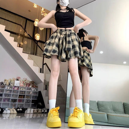 Plaid Skirt Covering Buttocks Summer Half Skirt Female Hip-Hop Decoration Student Dance Layered Shirt Skirt Butt Curtain Short Skirt