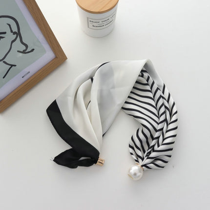 Pearl Magnetic Buckle Small Silk Scarf for Women 2025 New Spring Scarf Neck High-End Matchinging Neck Accessories Neck Scarf